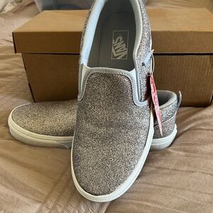 Brand new Asher silver glitter Vans. Ladies size 6.5, Big Kids Size 5